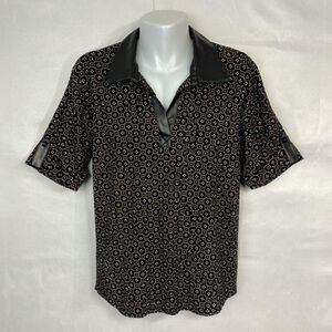 NWT Jones New York Women’s L Print Black Faux Leather Knit Tunic Top Blouse
